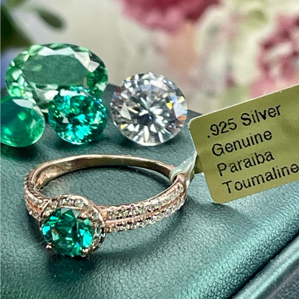 1.37CT Paraiba and Sapphire Ring. 14K on 925.